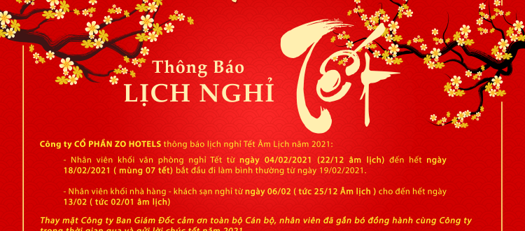 ZO Hotels thông báo lịch nghỉ tết Nguyên Đán 2021